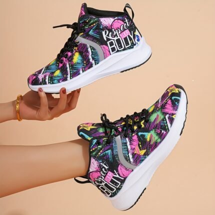 Tênis Feminino de Treino Fitness Cano Alto com Estampa Floral Design Moderno e Casual
