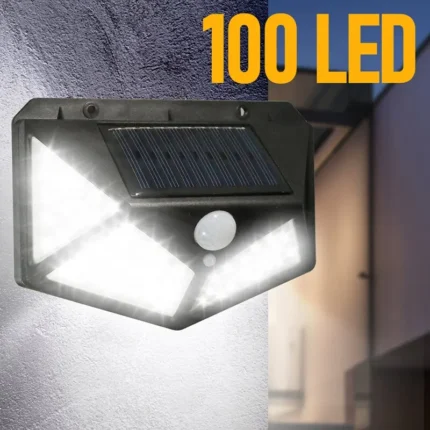 Lâmpada de Parede Solar 100 Led Todos os Lados Sensor de Movimento Luminoso Humano Indução Pátio Impermeável Escadas Luz de Parede Externa.