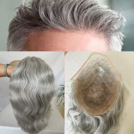 Peruca de Cabelo Humano para Homens, Sistema Europeu de Substituição do Cabelo Humano Virgem, Renda Mono 10x8 Com Plutônio Ao Redor e Renda Suíça Dianteira, 100%.