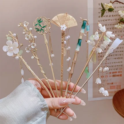 Elegante Estilo Chinês Acessório de Cabelo Romântico Esmaltado Flor Borla Grampo de Cabelo Liga Jóia Hairpin para Mulheres Moda Hairpin 18cm