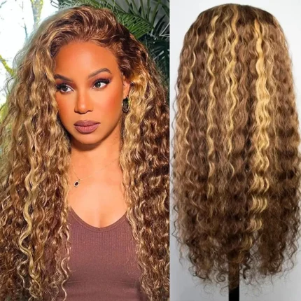 Destaque Ombre Peruca Dianteira do Laço Cabelo Humano Encaracolado Perucas Brasileiras Mel Loira Kinky Encaracolado Perucas Preplucked para as Mulheres Hd Perucas de Renda.