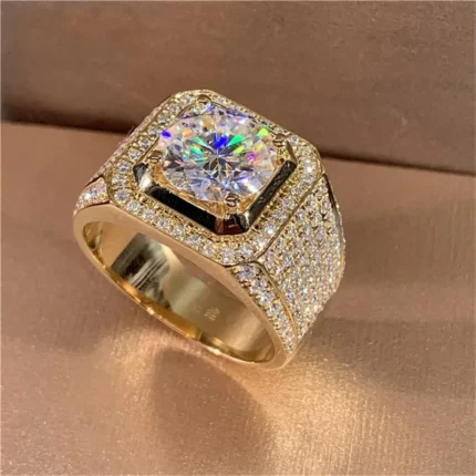 Solitaire 14k Ouro 2ct Laboratório Diamante Moissanite Anel 925 Prata Esterlina Jóias Festa de Casamento Anéis de Banda Unissex