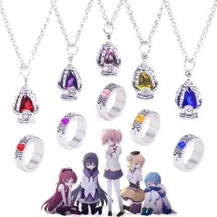 Anime Puella Magi Madoka Magica Cosplay Colar Kaname Madoka Miki Sayaka Alma Gem Pingente Colar Anel Conjunto Moda Jóias