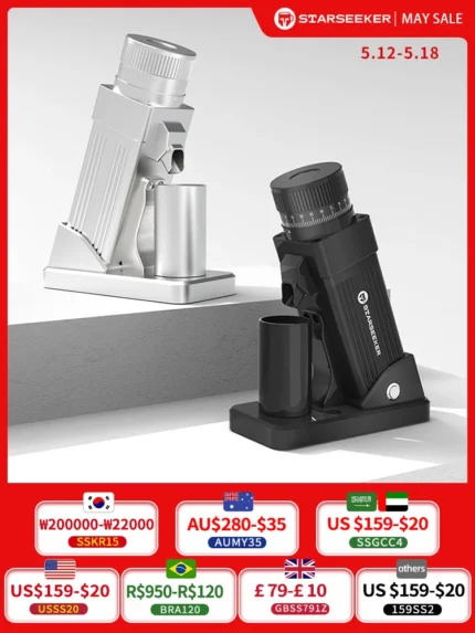 Starseeker E55 Moedor de Café Elétrico 55mm Cone de Café Expresso Rebarba Ajuste de Finura Contínua Moedor de Feijão de Fermentação Fria Tira Preta.