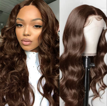 Peruca Lace Frontal Body Wave Cabelo Humano Marrom Chocolate 13x4.