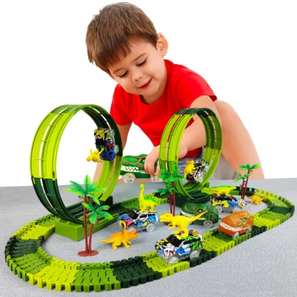Escalada Mágica Dinossauro Elétrico Carro Pista Ferroviária Brinquedo Carro Conjunto Dobrar Pista de Corrida Flexível Flash Luz Carro Brinquedo Alta Qualidade para Criança
