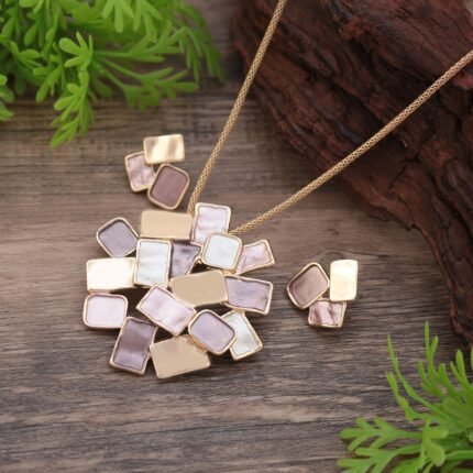 Conjunto de Colar Longo e Brincos Com Pingente Geométrico Vazado Esmaltado Kamille, Joia de Liga de Zinco Estilo Urbano, Haste de Aço Inoxidável, Presente para Festa, Carnaval, Acessório para Todas as Estações