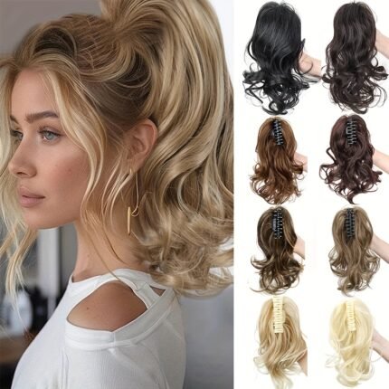 Extensão de Rabo de Cavalo Curto Cacheado de 30 Cm Com Presilha - Cabelo Sintético Resistente Ao Calor Com Presilha Volumosa, Opções Multicoloridas para Casamentos, Festas e Trajes Casuais - Mulheres e Meninas, Penteado Com Aparência Natural.