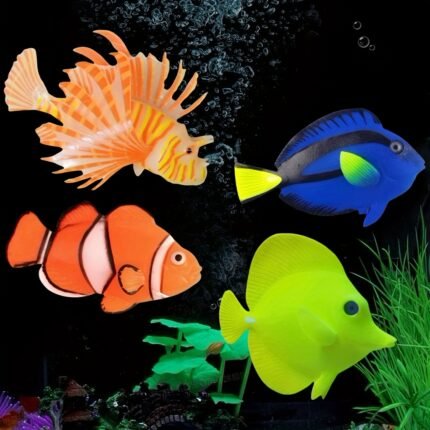 Decoração de Aquário de Peixe-leão Que Brilha no Escuro - Marlin Azul Realista e Peixe-tartaruga Com Design Luminoso, Ornamento de Aquário de Plástico Durável para Exibição Noturna, Decoração de Aquário de Peixes Tropicais, Decoração de Aquário, Design de Cores Vivas.