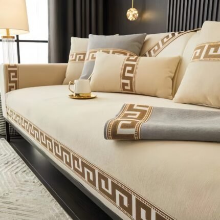 Capa de Sofá Luxuosa de Chenille Boêmia - Adequada para Todas as Estações, Antiderrapante e Adequada para Animais de Estimação, Design Minimalista Moderno Com Padrões Geométricos Elegantes, Lavável à Máquina, Adequada para Sofás de Um a Quatro Lugares, Capas de Sofá para Sala de Estar.