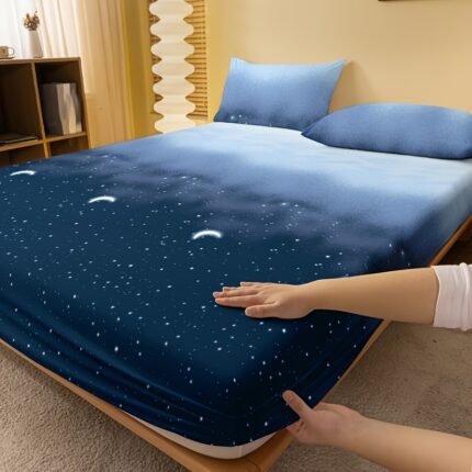 Lençol de Baixo Starry Night Brushed - Roupa de Cama Macia e Respirável Em Poliéster para Quarto e Quarto de Hóspedes, Com Bolsos Profundos, Lavável à Máquina.