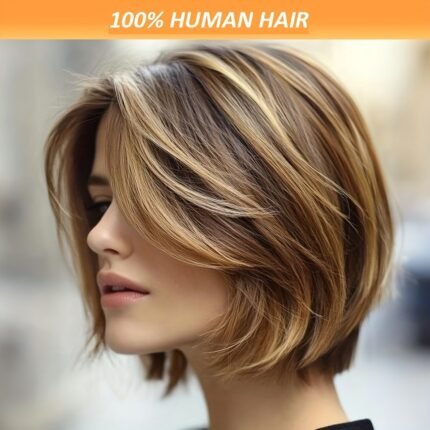 Perucas de Renda Frontal 4x4, Cabelo Humano Com Mechas Ombré P4/27, Bob Reto, Densidade 180%, Cabelo Humano Remy Brasileiro para Mulheres, Adequado para Uso Diário e Grandes Festivais, Perucas para Festivais, Perucas para Festas, Aplique Estiloso, Penteado Elegante, Cabelo Humano Premium, Macio e Sedoso.