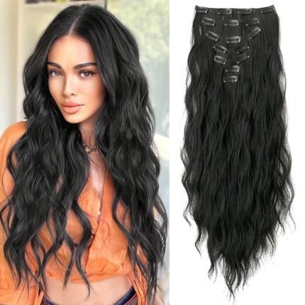 Extensões de Cabelo Com Presilhas p/ Mulheres, Mechas Volumosas e Lisas, 62 Cm de Comprimento, Inclui Um Conjunto de Sete Peças Com 16 Presilhas, Pesando 150 G.