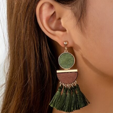 Brincos de Madeira Artesanais, Modernos, Elegantes e Minimalistas, Com Design Exclusivo, Adequados para o Dia a Dia. Estes Brincos Longos Com Borla, Versáteis e de Alta Qualidade, Exalam Um Charme Sofisticado.