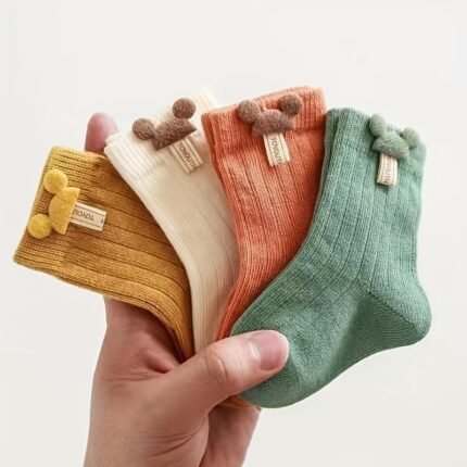 Pacote Com 4 Meias Infantis de Cores Misturadas, Mistura de Algodão Primavera/Verão para Recém-Nascidos, Crianças de 0 a 6 Anos, Meninos e Meninas, Meias Não Restritivas na Panturrilha, Meias, Meias Quentes, Meias Antiderrapantes, Meias Antiderrapantes, Meias Aderentes, Essenciais, Meias, Meias na Panturrilha, Meias Casuais.