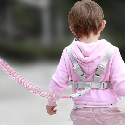 Cinto de Segurança Infantil Leve de Poliéster Com Guia de Mola - Design Com Capuz Rosa, Multifuncional para Caminhada e Corrida, Equipamento de Segurança | Design Lúdico | Alça Ajustável.