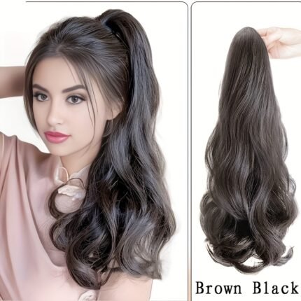 Extensão de Cabelo Rabo de Cavalo Com Clipe de Filamentos de Proteína Marrom de 45,72 Cm - Onda Corporal Volumosa para Mulheres, Estilo Elegante para o Dia a Dia e Ocasiões Especiais (páscoa, Dia das Mães, Natal) - Adequado para Todos os Tipos de Cabelo e Etnias, Acessórios para Penteados, Cabelo Versátil.