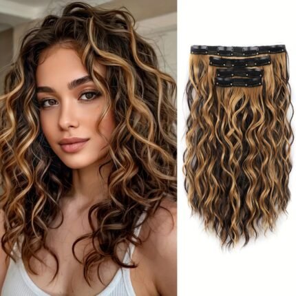 Extensões de Cabelo Cacheado, 30,48 Cm, Peruca Curta, Macia e Natural, Trama de Fibra de Alta Temperatura, Ondulado e Indetectável para Mulheres, Castanho Chocolate Com Loiro Mel, Extensões de Cabelo Cacheado Com Presilha, Extensões para Mulheres, Extensões de Cabelo Cacheado.