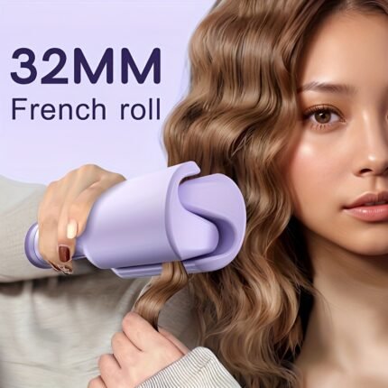 Modelador de Cachos Grande Deep V p/ Mulheres, Bobes Franceses, Modelador M-Wave de 32 mm de Longa Duração, Aquecimento Rápido, Adequado para Ondas Largas e Profundas, Rosa e Roxo.