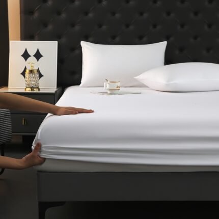 Lençol de Baixo Com Elástico 100% Algodão, Macio e Bege Claro - Ecológico, Respirável - Lavável à Máquina, Resistente Ao Desbotamento - Ideal para Quarto, Quarto de Hóspedes, Escola - Protetor de Colchão Com Bolsos Profundos para Todas as Estações.