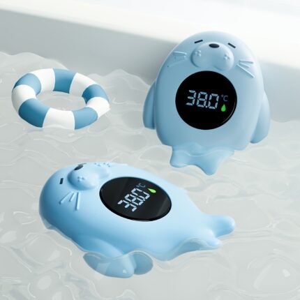 Termômetro de Água para Banheira de Bebê de 1 Peça - Termômetro Digital de Temperatura da Água e Ambiente Com Design de Lontra Marinha Com Aviso, Dispositivo de Segurança de Plástico Durável para Piscina de Bebês e Crianças Pequenas, Azul, Termômetro de Banho para Bebês, Design Lúdico, Fácil Leitura.