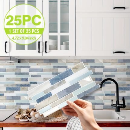 Adesivo de Parede de Cristal para Cozinha Com Padrão de Mármore Polido Com Efeito 2d, 25 Peças, Autoadesivo, Removível e Reutilizável, para Decoração de Casa, Cobrindo 0,75 M², Pode Ser Aplicado Somente Em Superfícies de Azulejo, Adequado para Backsplash de Cozinha, Sala de Jantar, Banheiro.