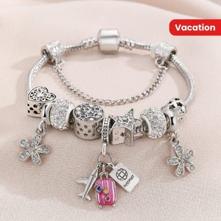 Pulseira Chique Com Pingentes de Estrela e Coração Vazados Multicoloridos - Corrente de Cobra Faça Você Mesmo Com Avião Em Formato de "U" para Uso Diário e Em Férias.