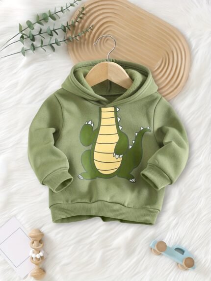 Moletom Com Capuz de Inverno para Bebê Menino - Moletom Quente de Manga Comprida, Tecido Macio e Antiderrapante, Capuz Fácil de Pendurar para Bebês e Crianças Pequenas, Roupa para o Dia a Dia Em Clima Frio Lavável à Máquina, Roupas de Inverno para Bebê Menino, Agasalho para Bebês, Estampa Divertida de Dinossauro, Durável.
