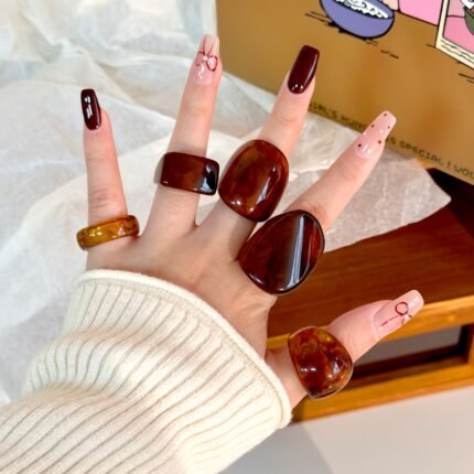 5 Anéis Elegantes de Resina Cor Âmbar, Design Exclusivo e Moderno para Uso Diário e Férias, Estilo Europeu e Americano, Nicho.