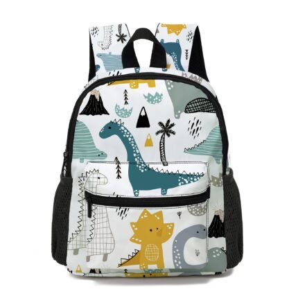 Mochila de Dinossauro - Mochila Colorida de Poliéster Com Alças Ajustáveis, Estampa Divertida de Dinossauros, Leve e Resistente, Perfeita para Passeios.