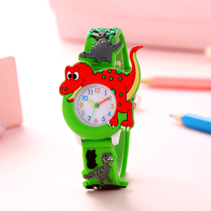 Relógio Infantil Com Pulseira de Silicone e Dinossauro Tiranossauro Rex Fofo, Escolha Ideal para Presentes.