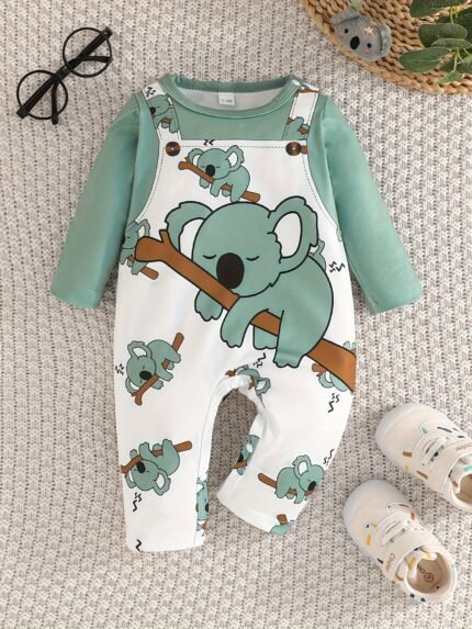 Macacão para Bebê Menino - Macacão Macio de Manga Comprida Com Coala Fofo para Fora, Roupa Verde-menta para Recém-nascidos e Bebês, Trocas de Fraldas Fáceis, Ensaios Fotográficos de Primeiro Aniversário - Roupas para Recém-nascidos, Roupas para Meninos, Roupas para Recém-nascidos, Design Infantil Divertido, Troca Fácil.