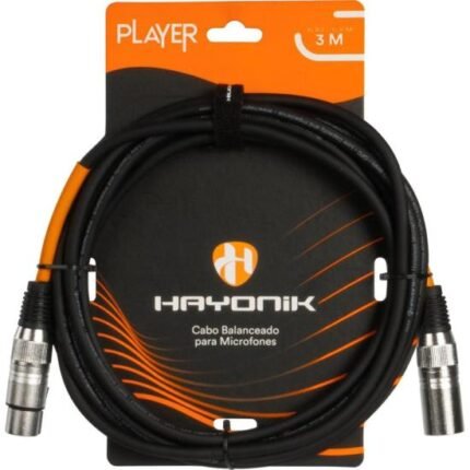 Cabo Para Microfone Hayonik Player XLR Fêmea x XLR Macho 3m Preto [F002]