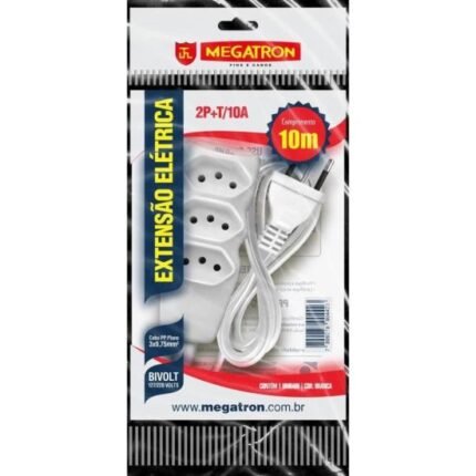 Extensão Tripla 10M 10A 2P+T Megatron Branco Bivolt [F002]