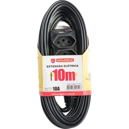 Extensão Tripla 3 X 0,75 X 10,0M Preta Megatron [F002]