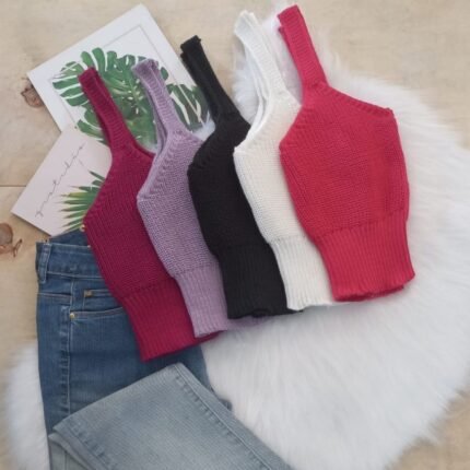 Cropped Tricot Gola V Barra Canelada [F081]