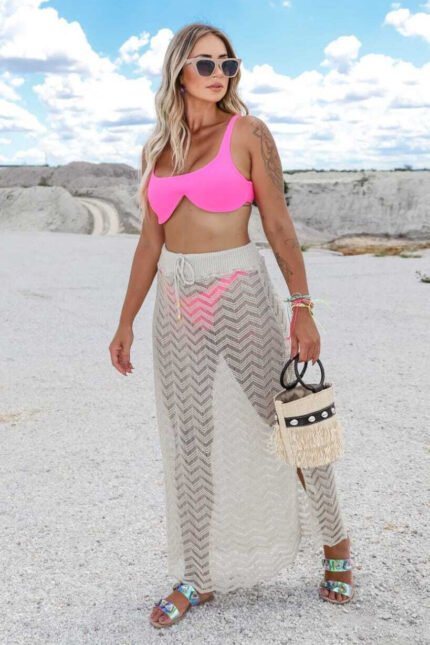 Saia Tricot Saída De Praia Vazada [F081]