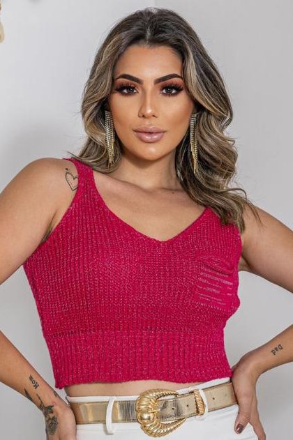 Cropped Tricot Lurex Bolso [F081]