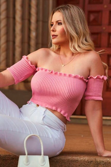 Cropped Tricot Canelado Básico Ciganinha [F081]