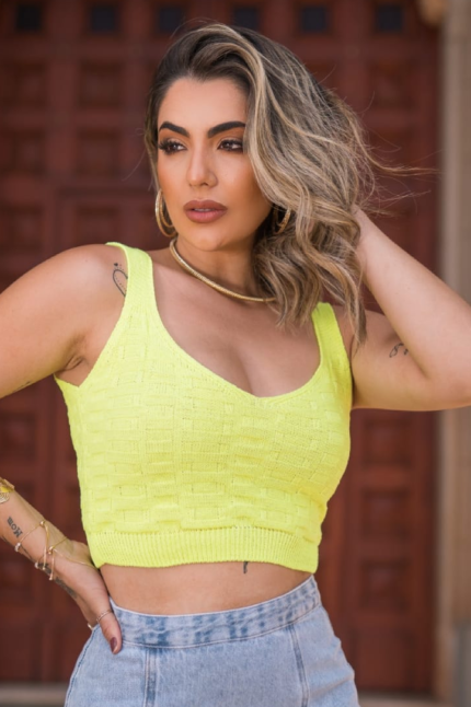 Cropped Tricot Gola V Detalhe Tijolo [F081]