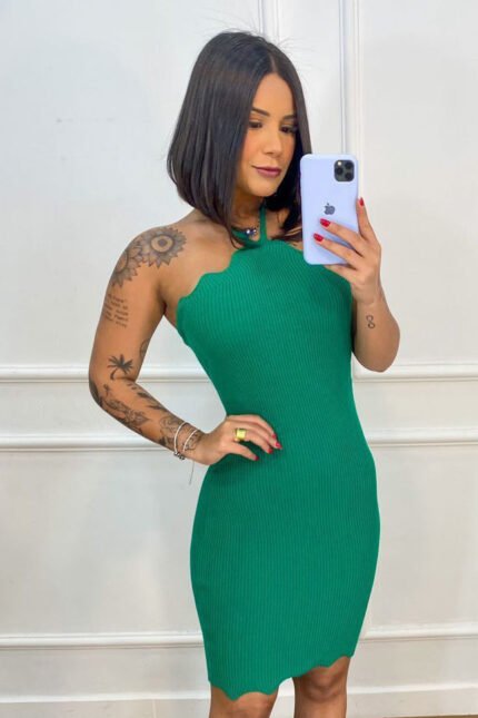 Vestido Tricot Curto Canelado Tomara Que Caia Alça [F081]