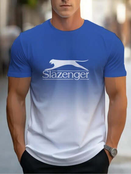 Camiseta Plus Size Masculina Com o Logo da Slazenger, Leve e Respirável, de Manga Curta, Estilo Casual, Com Gola Redonda, Feita Em Poliéster Lavável à Máquina.