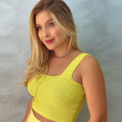 Cropped Tricot Canelado Alça Decote Quadrado [F081]