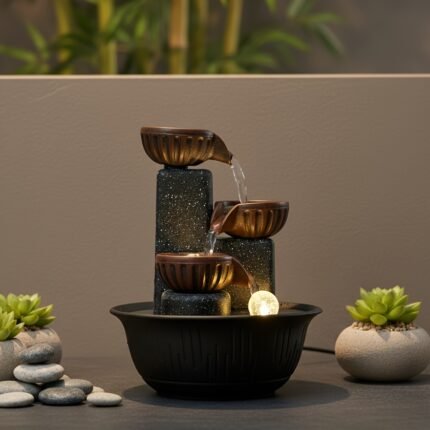 Vaso de Três Níveis Com Design Criativo Que Imita Água Corrente, Atraindo Prosperidade e Atraindo Água Circulante para a Entrada da Sala de Estar. Presente Aconchegante para Inauguração de Casa.