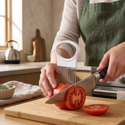 CORTADOR E GUIA PARA FATIAR CEBOLA EM AÇO INOX – FATIAS PERFEITAS SEM ESFORÇO
