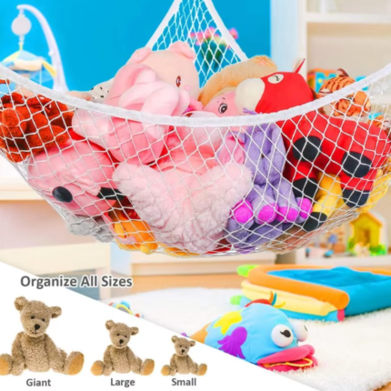 Rede Organizadora de Brinquedos de Canto para Pelúcias – Suspensa com Ganchos