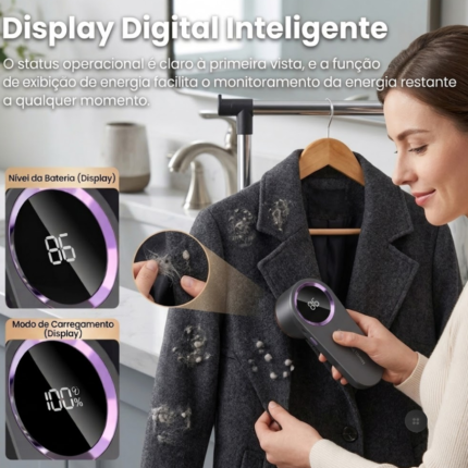 Removedor de Bolinhas para Roupas com Carregamento USB e Display Digital