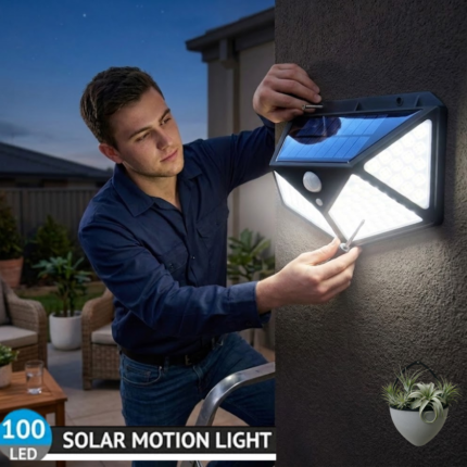 Luminária Solar LED 100 LEDs com Sensor de Movimento IP65 | Iluminação Externa Potente e Econômica.