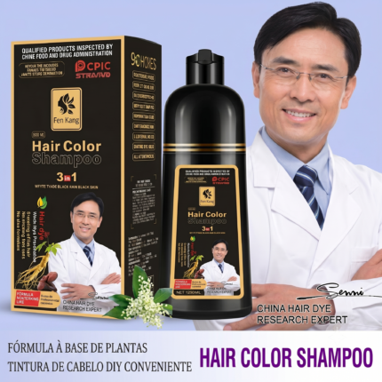Tintura em Shampoo 3 em 1 500ml – Cor Preta Duradoura com Extratos Naturais.