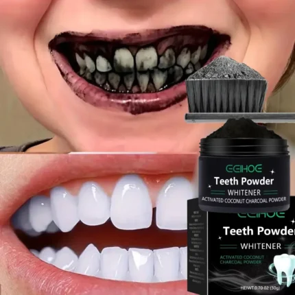 Pó Clareador Dental Natural – Dentes Mais Brancos e Hálito Fresco Diário.